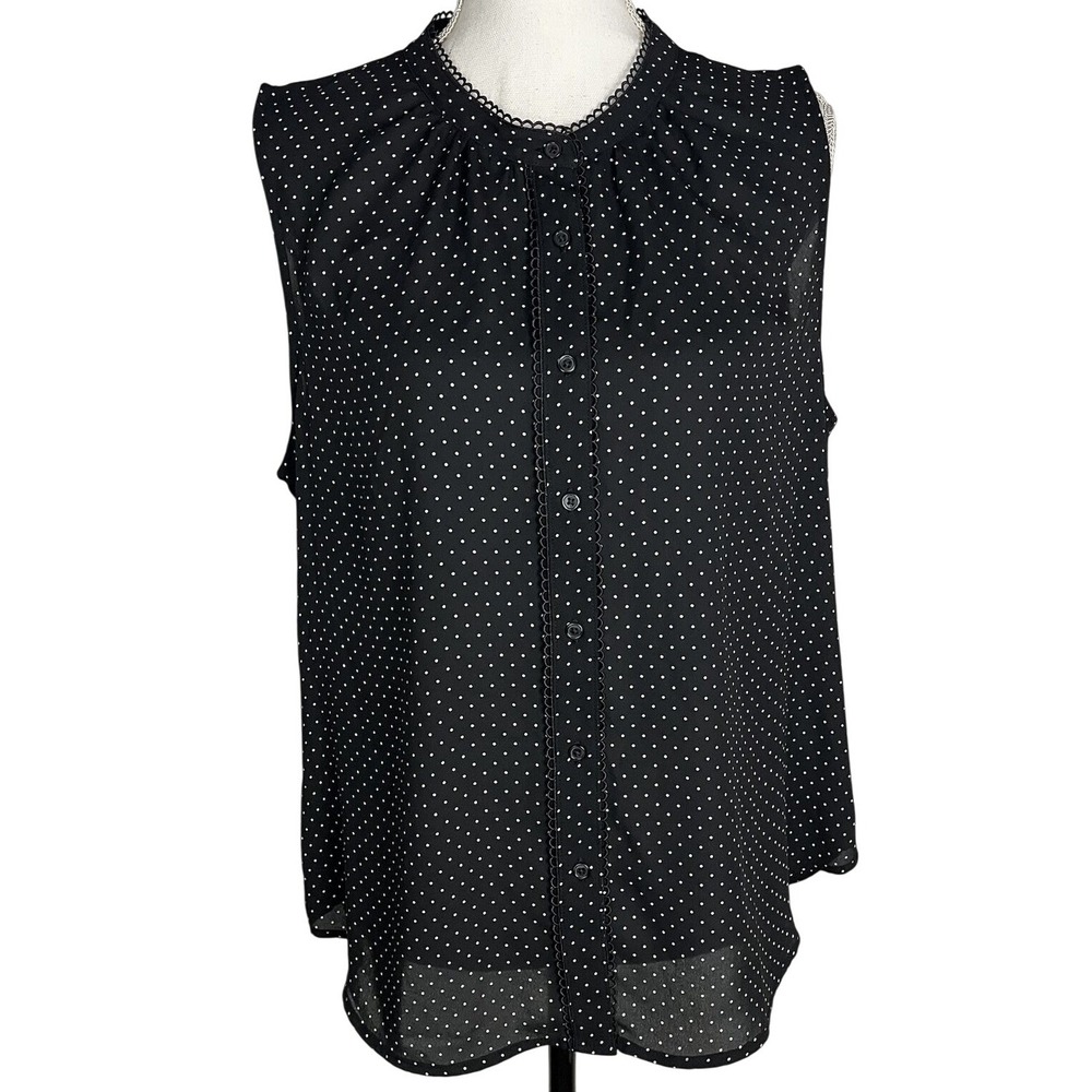 Banana Republic Women's Black/White Polka Dot Sleeveless Button-Up Blouse Size L